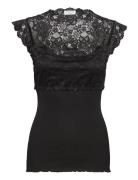 Silk Top W/ Lace Black Rosemunde