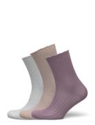 Sock 3 P Merino Pointelle Scal Pink Lindex