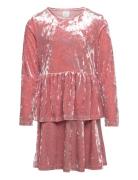 Dress Peplum Crushed Velvet Pink Lindex