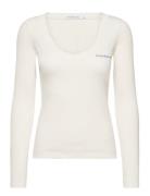 Rib V-Neck Monologo Long Sleeve White Calvin Klein Jeans