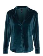 Jacket Ls Shiny Velours Piping Blue Hunkemöller