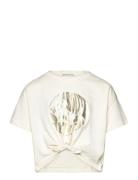 Cropped Knotted T-Shirt Cream Tom Tailor