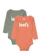 Levi's® Poster Logo Long Sleeve Bodysuit 2-Pack Patterned Levi's