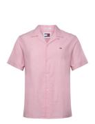 Tjm Linen Blend Camp Shirt Ext Pink Tommy Jeans
