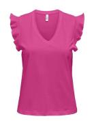 Onlmay Life S/S Frill V-Neck Top Box Jrs Pink ONLY