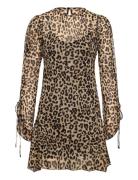 Flared-Sleeved Leopard-Print Dress Brown Mango