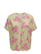 Cartilda Life S/S V-Neck Top Aop Green ONLY Carmakoma