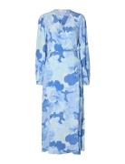 Slfsusie L/S Aop Ankle Wrap Dress Noos Blue Selected Femme