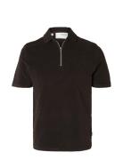 Slhrelax-Terry Ss Zip Polo Ex Black Selected Homme