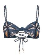 Lottie Printed Bandeau Bikini Top Navy Malina