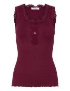 Silk Top W/ Button & Lace Red Rosemunde