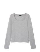 Nlfnove Ls Deep O-Neck Short Top Grey LMTD