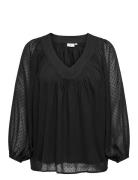 Caranine Life L/S V-Neck Top Wvn Black ONLY Carmakoma