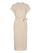 V-Neck Short Sleeve Wrap Dress Beige Bubbleroom