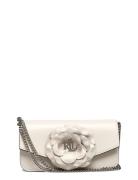 Flower-Trim Leather Sawyer Medium Bag Cream Lauren Ralph Lauren