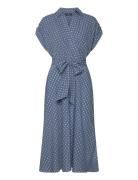 Polka-Dot Belted Crepe Dress Blue Lauren Ralph Lauren