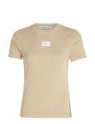 Washed Woven Label Rib Baby Tee Beige Calvin Klein Jeans