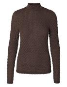 Slftimmi Ls High Neck Structure Top Brown Selected Femme