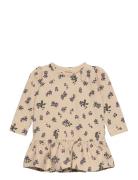 Dress L/S Gather Printed Beige Petit Piao