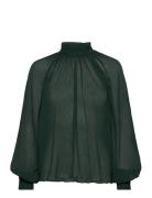 Esme High Collar Structured Blouse Green Bubbleroom