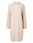 Slflulu Ls High Neck Knit Dress Beige Selected Femme