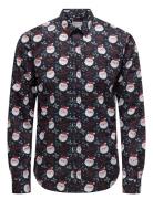 Onsalf Xmas Aop Slim Poplin Ls Shirt Navy ONLY & SONS