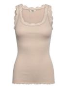 Rmwbalta Modal Sl Lace U-Neck Top Beige RM By Rosemunde