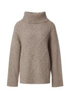 Emma Wool Blend Cable Knitted Roll Neck Beige Lexington Clothing