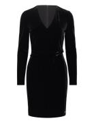 Velvet V Neck Metal Dress Black Calvin Klein