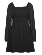 Brenna Square Neck L/S Georgette Dress Black Bubbleroom