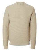 Slhtion Ls Knit Structure Mock Neck Beige Selected Homme