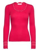 Rwbenita Ls O-Neck Lace T-Shirt Red Rosemunde