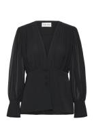 Wilhelmina Wrap Detail Chiffon Blouse Black Malina