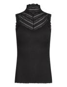 Rmwbalta Sl Turtleneck Lace Top Black RM By Rosemunde