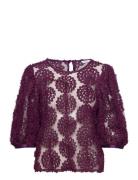 Nadja 3D Flower Puff Sleeve Blouse Burgundy Bubbleroom