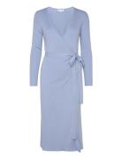 Fine Knit Rib Wrap Midi Dress Blue Davida Cashmere