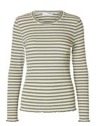 Slfanna Ls Crew Neck Tee Str S Green Selected Femme