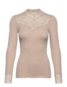 Silk T-Shirt W/ Lace Beige Rosemunde