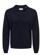 Onsadrian Reg 12 Ls Contrast Polo Knit Navy ONLY & SONS