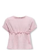 Kmgthyra Life S/S Top Wvn Noos Pink Kids Only