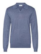 Ecovero L/S V-Neck Polo Blue Lindbergh