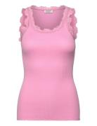 Rwbabette Silk Sl U-Neck Lace Top Pink Rosemunde