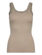 Rwbabette Sl Deep Back Lace Top Khaki Rosemunde