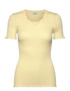 Rwbeatha Silk Ss Lace T-Shirt Yellow Rosemunde