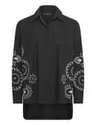 Cambria Cotton Embroidered Top Black French Connection