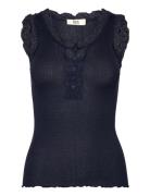Rmwbalta Modal Sl Lace Placket Top Navy RM By Rosemunde