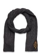 Crest-Patch Cable-Knit Scarf Grey Lauren Ralph Lauren