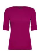 Stretch Cotton Boatneck Tee Pink Lauren Ralph Lauren