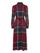 Belted Plaid Cotton-Blend Dress Red Polo Ralph Lauren