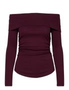 Cotton-Blend Off-The-Shoulder Top Burgundy Lauren Ralph Lauren